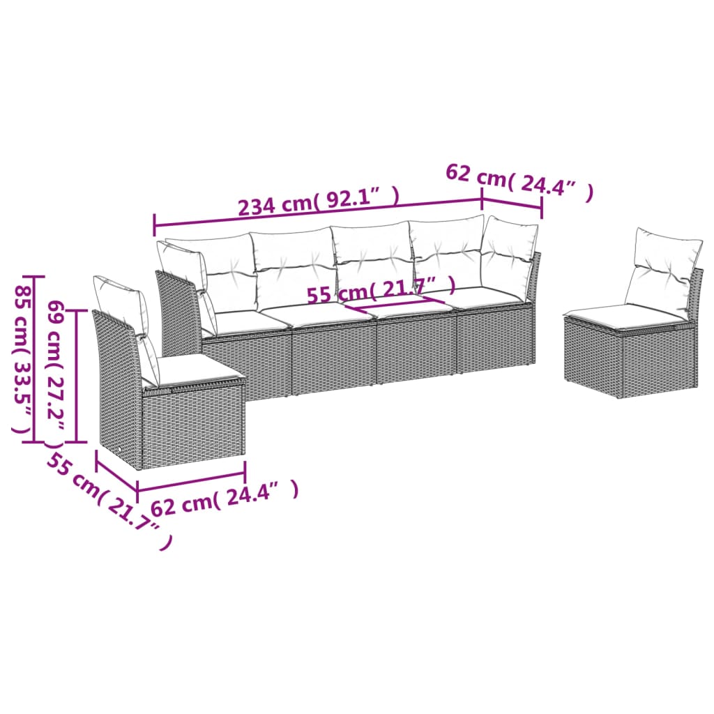 6 Piece Garden Sofa Set with Cushions Grey Poly Rattan