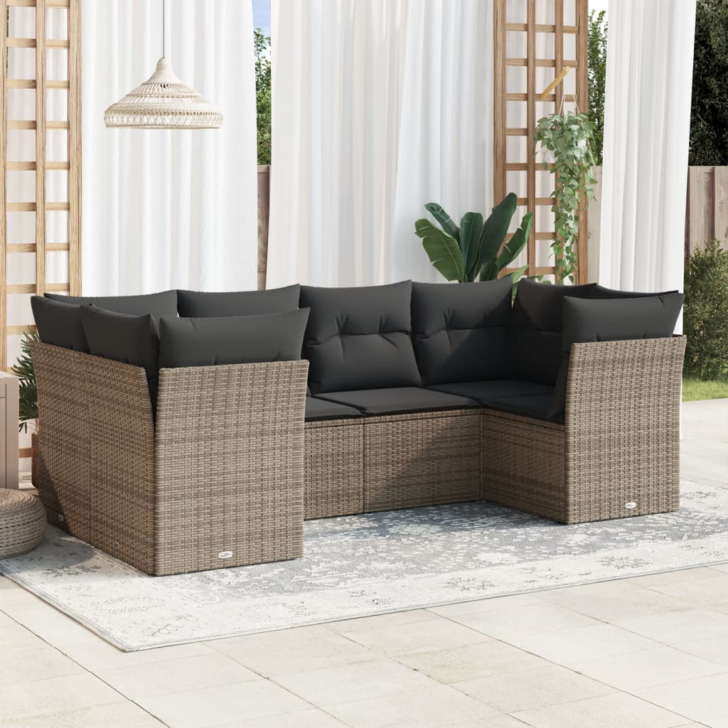 6 Piece Garden Sofa Set with Cushions Grey Poly Rattan