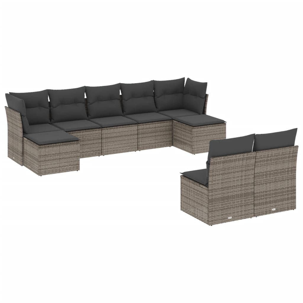 9 Piece Garden Sofa Set with Cushions Grey Poly Rattan