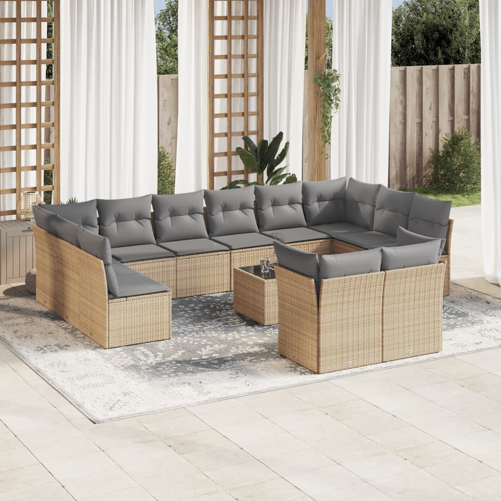 13 Piece Garden Sofa Set with Cushions Beige Poly Rattan