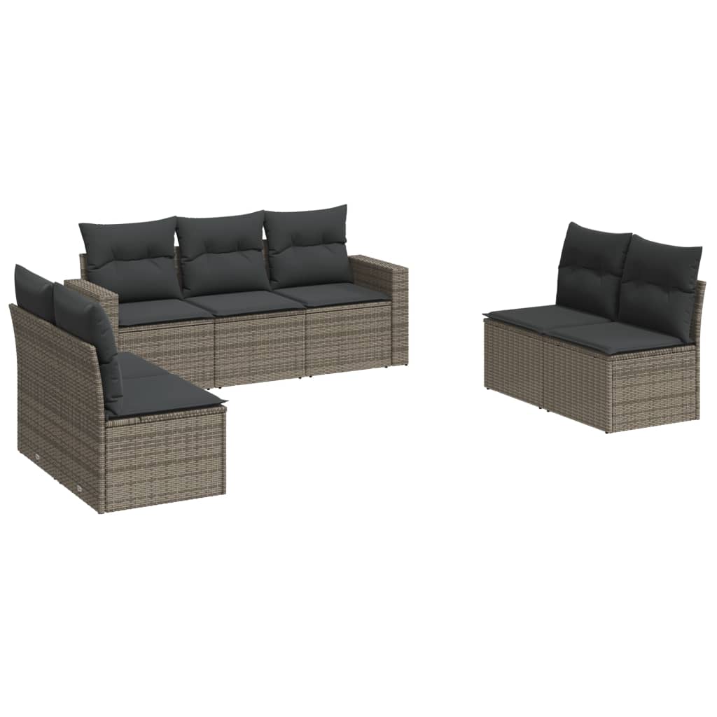 7 Piece Garden Sofa Set with Cushions Grey Poly Rattan