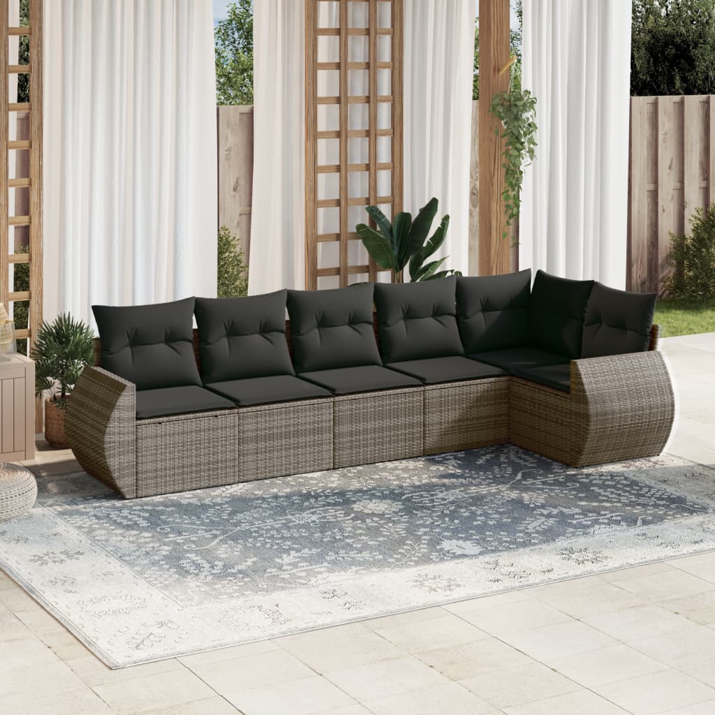 6 Piece Garden Sofa Set with Cushions Grey Poly Rattan