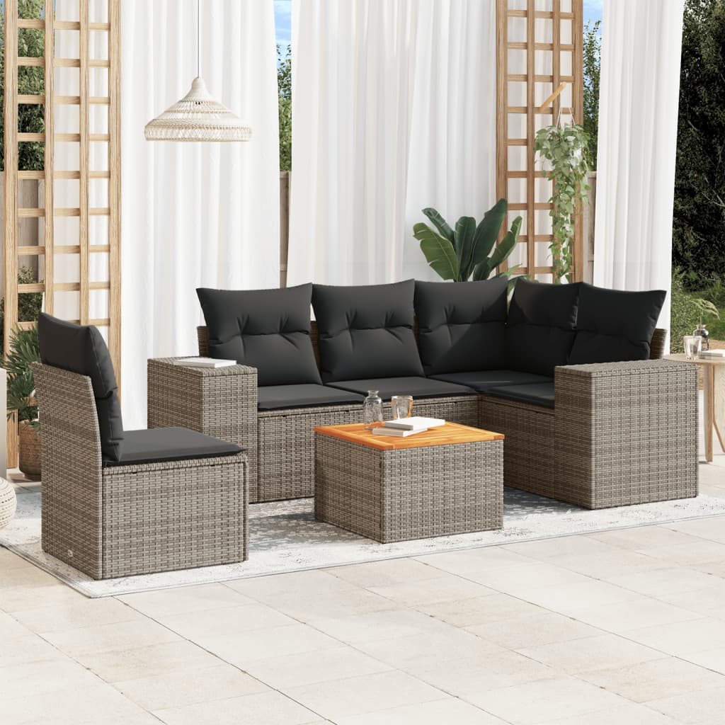 6 Piece Garden Sofa Set with Cushions Grey Poly Rattan