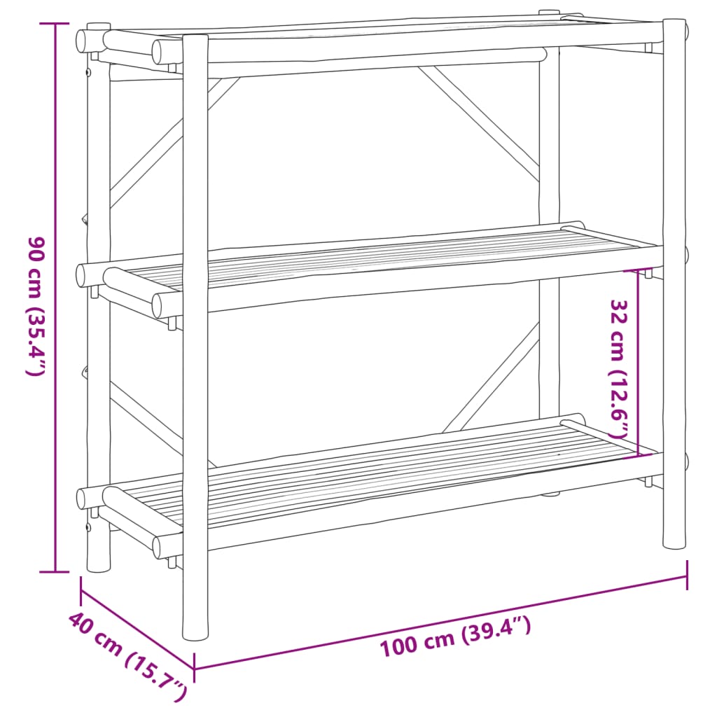 3-Layer Shelf 100x40x90 cm Bamboo