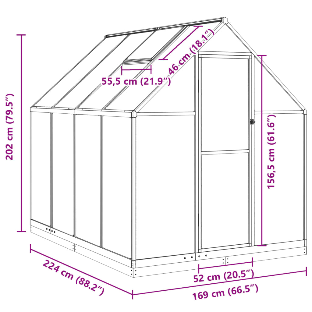 Greenhouse with Base Frame Silver 224x169x202 cm Aluminium