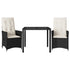 3 Piece Bistro Set with Cushions Black Poly Rattan