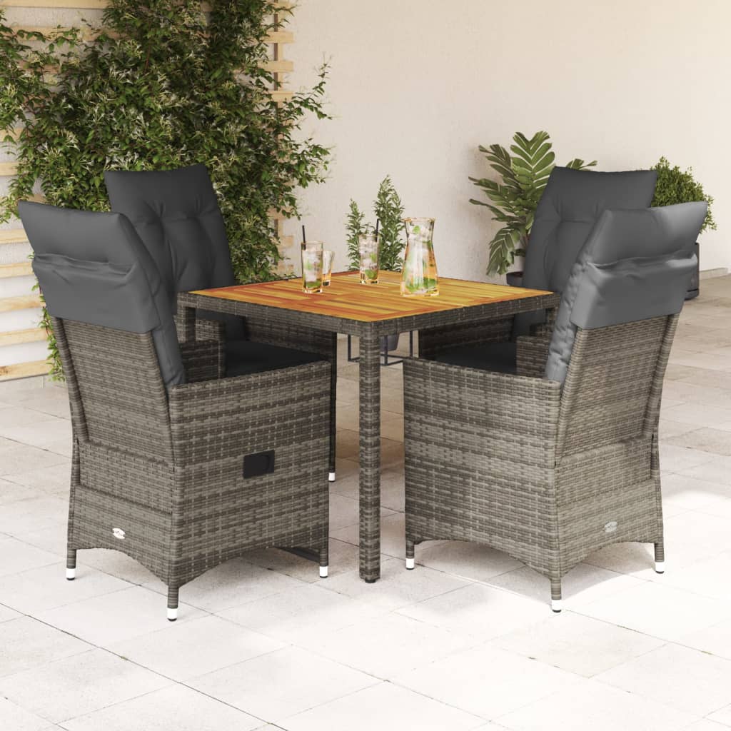 5 Piece Garden Dining Set with Cushions Grey Poly Rattan