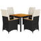 5 Piece Garden Dining Set with Cushions Black Poly Rattan