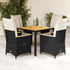 5 Piece Garden Dining Set with Cushions Black Poly Rattan