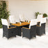 7 Piece Garden Dining Set with Cushions Black Poly Rattan