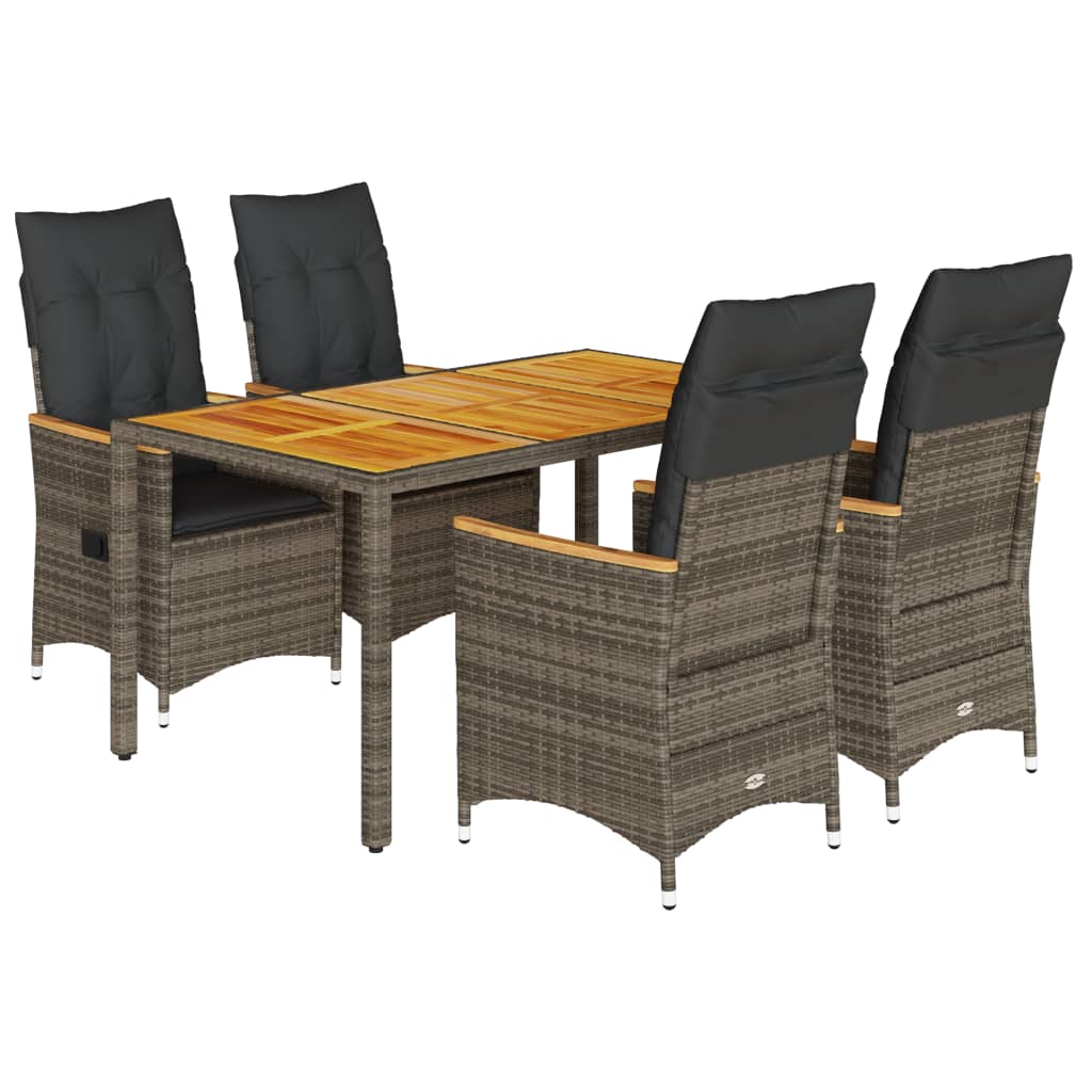 5 Piece Garden Dining Set with Cushions Grey Poly Rattan