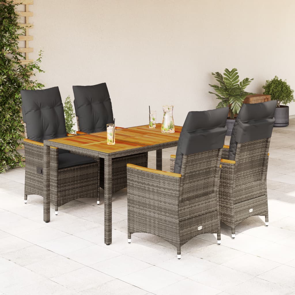 5 Piece Garden Dining Set with Cushions Grey Poly Rattan