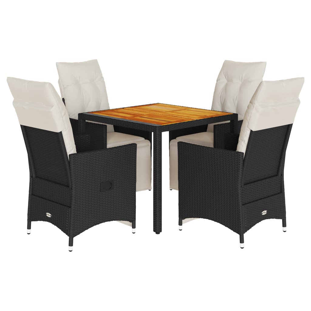 5 Piece Garden Dining Set with Cushions Black Poly Rattan