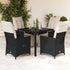 5 Piece Garden Dining Set with Cushions Black Poly Rattan