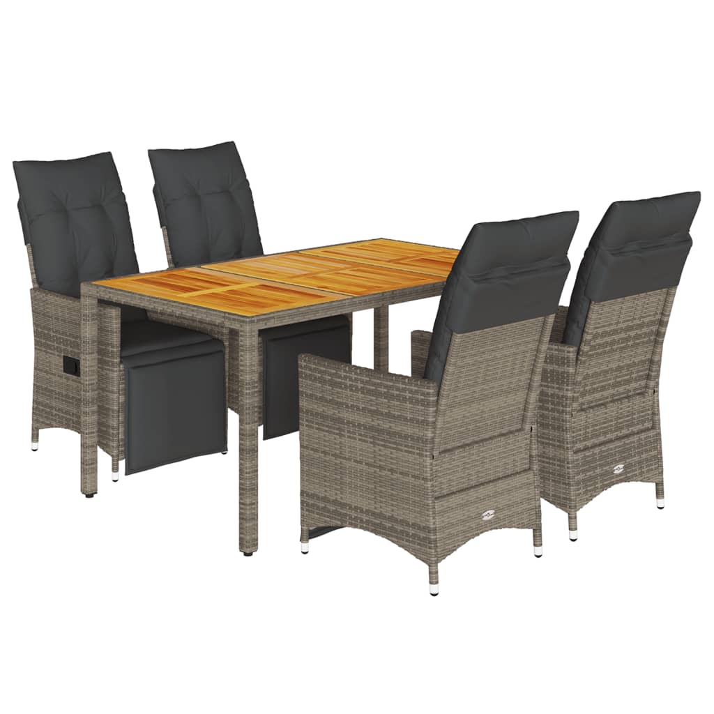 5 Piece Garden Bistro Set with Cushions Grey Poly Rattan