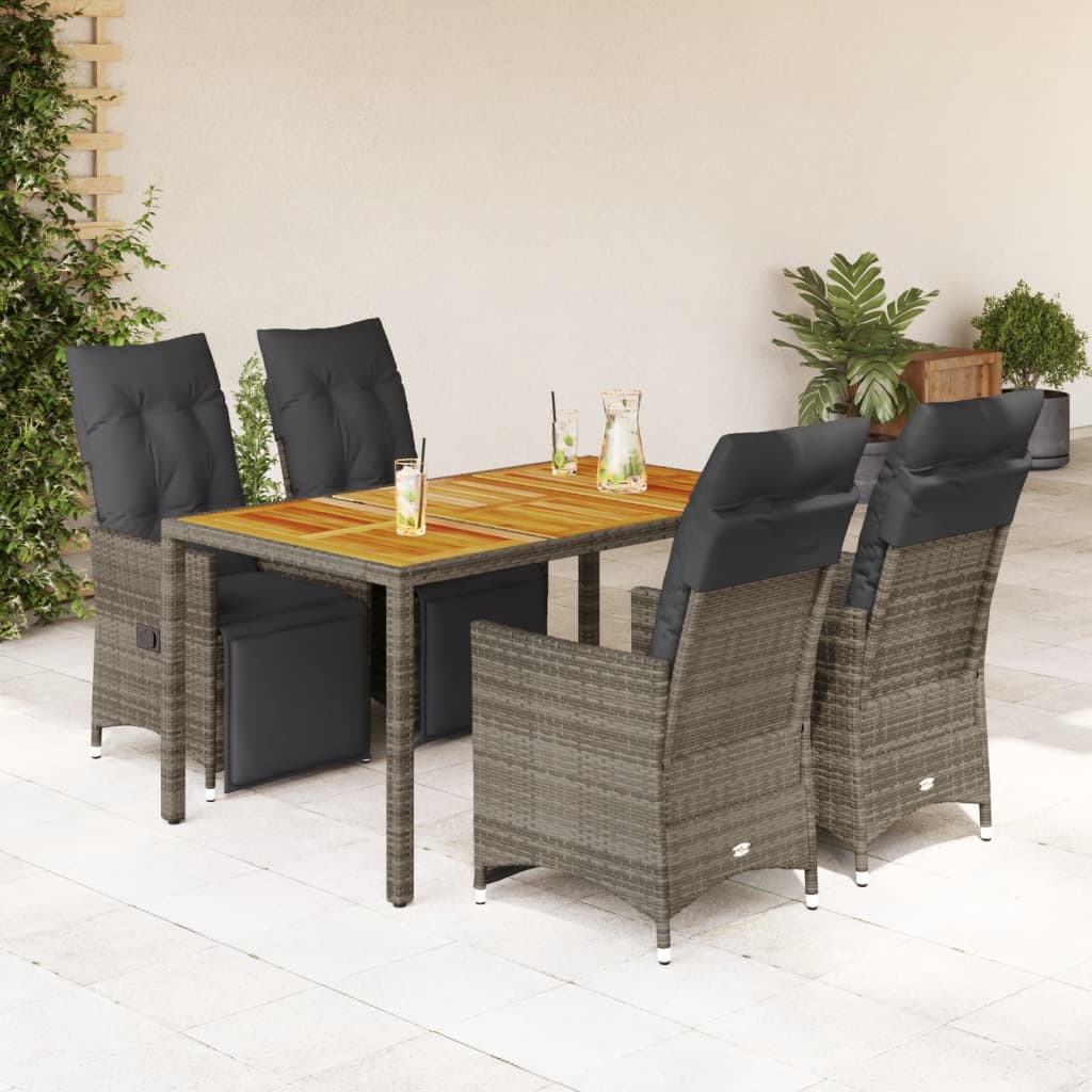 5 Piece Garden Bistro Set with Cushions Grey Poly Rattan