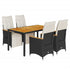 5 Piece Garden Bistro Set with Cushions Black Poly Rattan