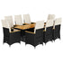 9 Piece Garden Bistro Set with Cushions Black Poly Rattan