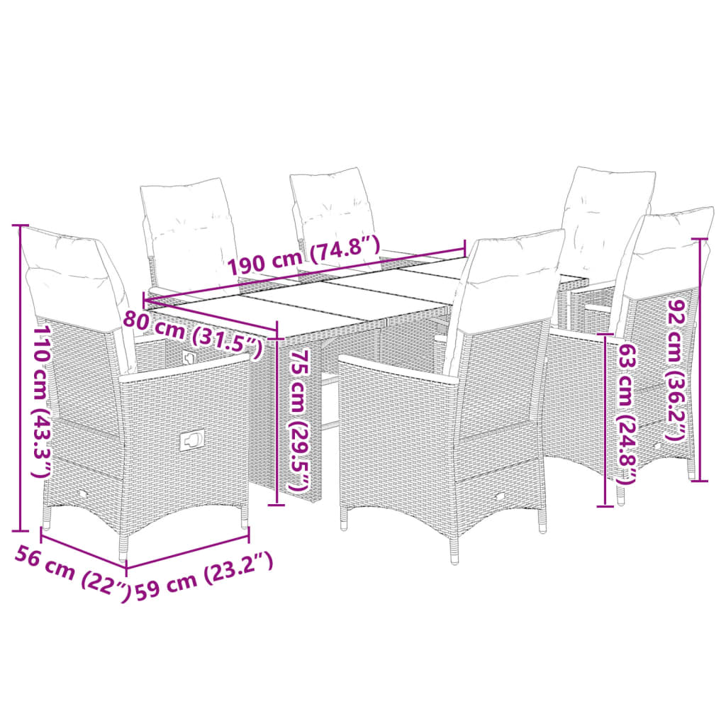 7 Piece Garden Bistro Set with Cushions Grey Poly Rattan