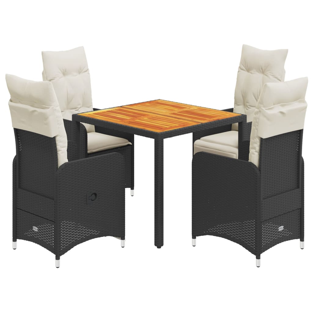 5 Piece Garden Bistro Set with Cushions Black Poly Rattan