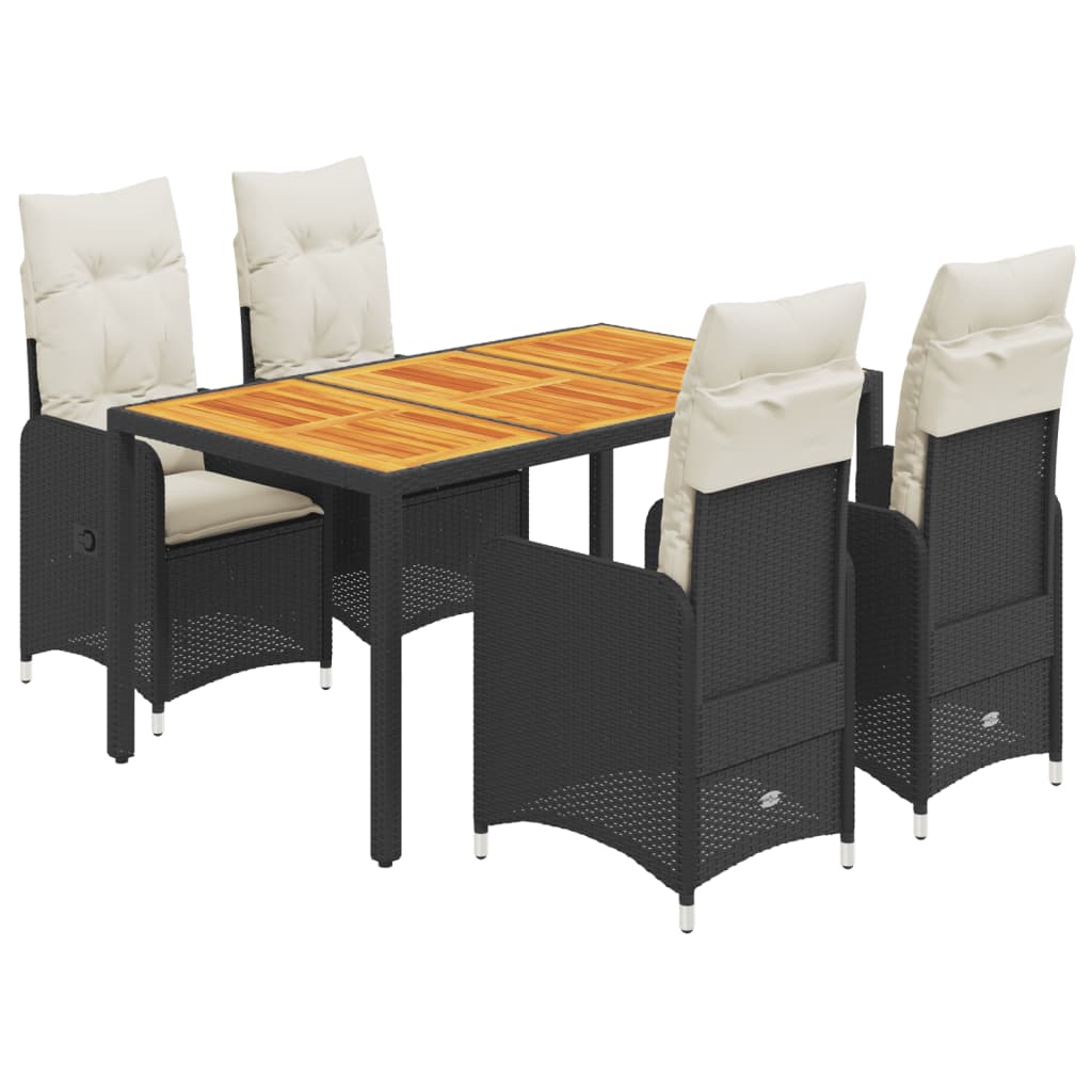 5 Piece Garden Bistro Set with Cushions Black Poly Rattan