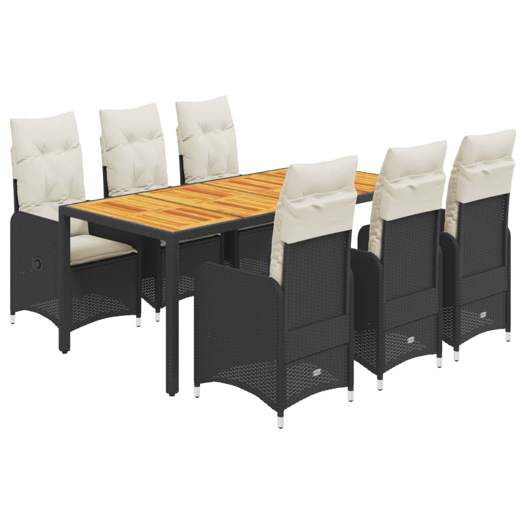 7 Piece Garden Bistro Set with Cushions Black Poly Rattan