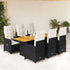 7 Piece Garden Bistro Set with Cushions Black Poly Rattan