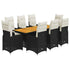 9 Piece Garden Bistro Set with Cushions Black Poly Rattan