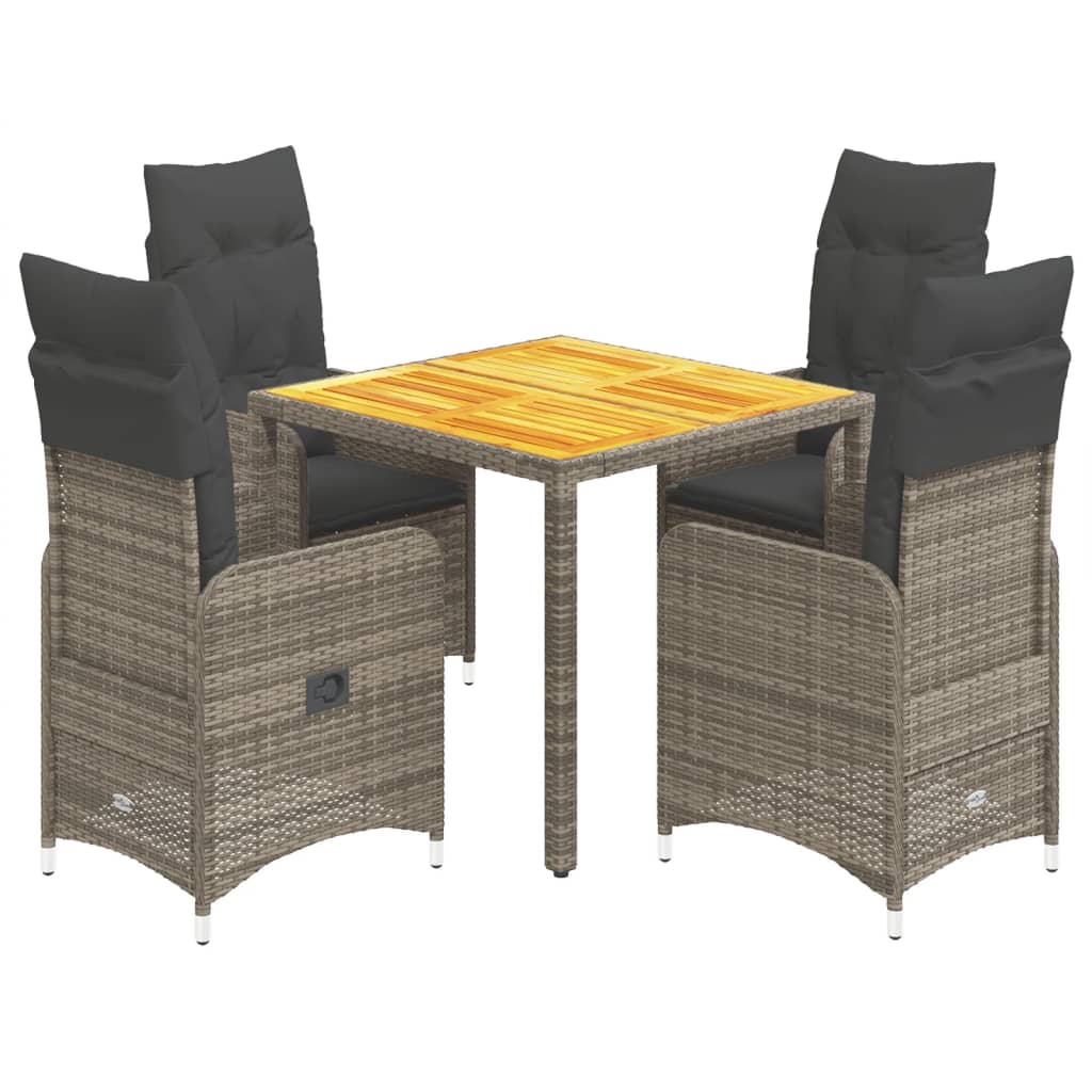 5 Piece Garden Bistro Set with Cushions Grey Poly Rattan