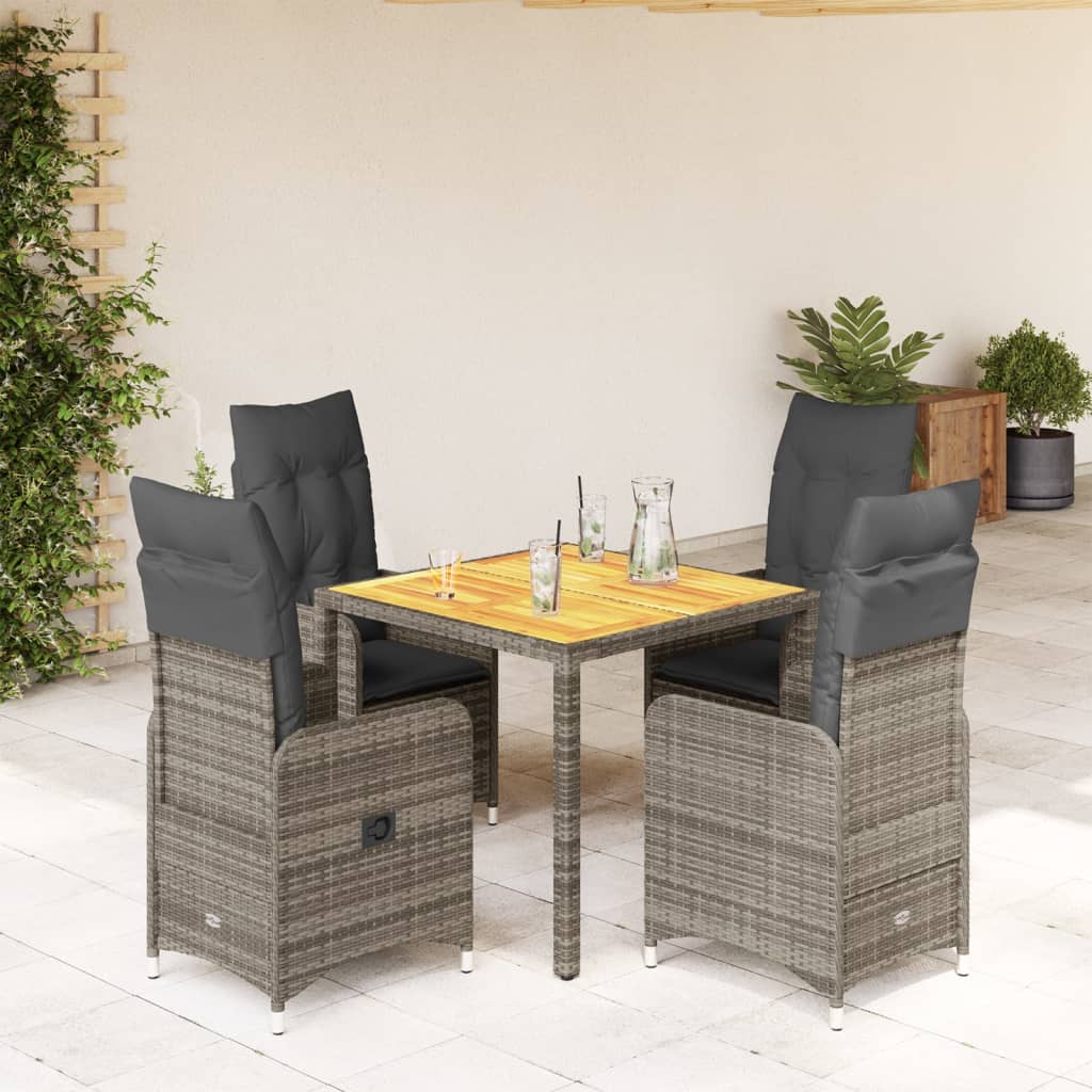 5 Piece Garden Bistro Set with Cushions Grey Poly Rattan