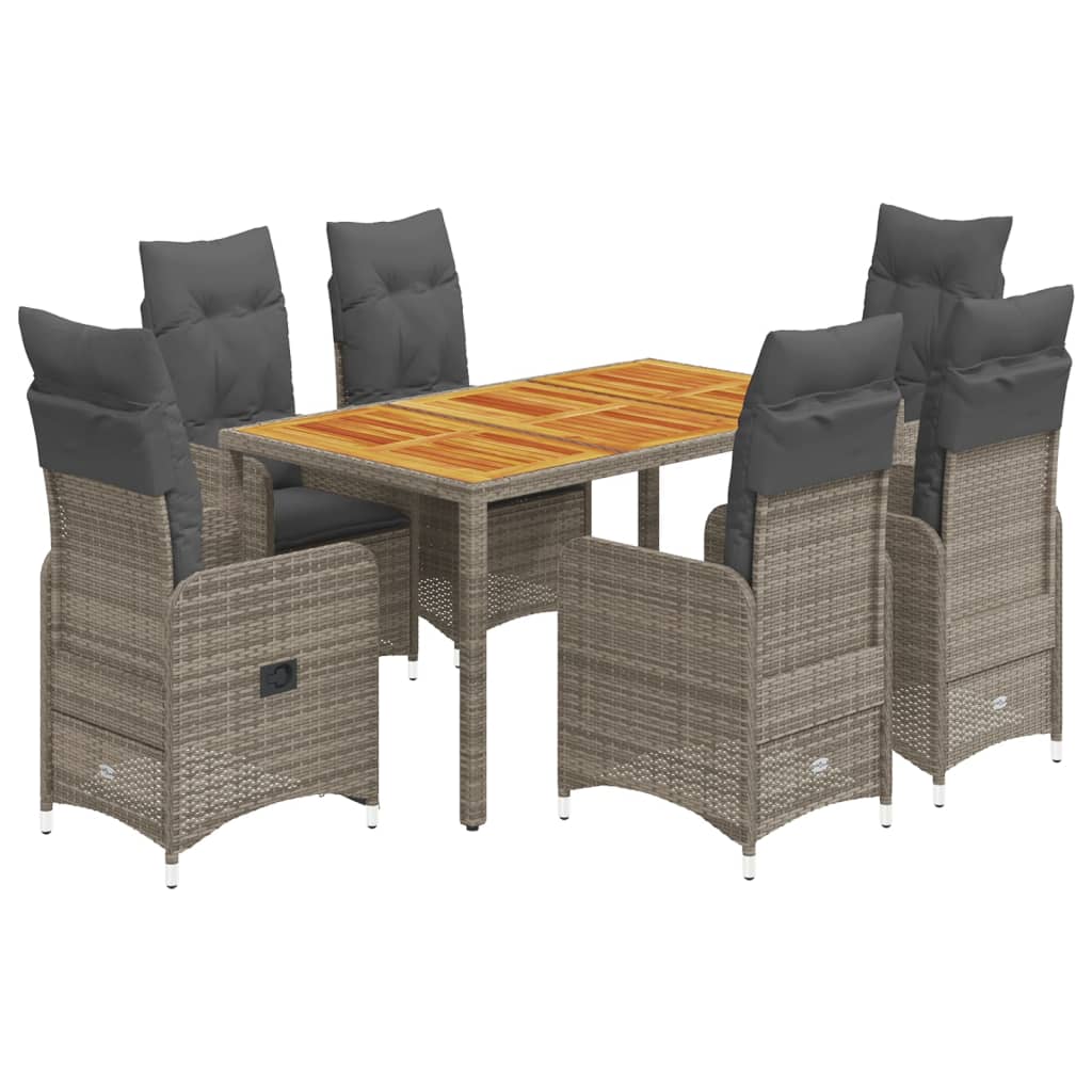 7 Piece Garden Bistro Set with Cushions Grey Poly Rattan