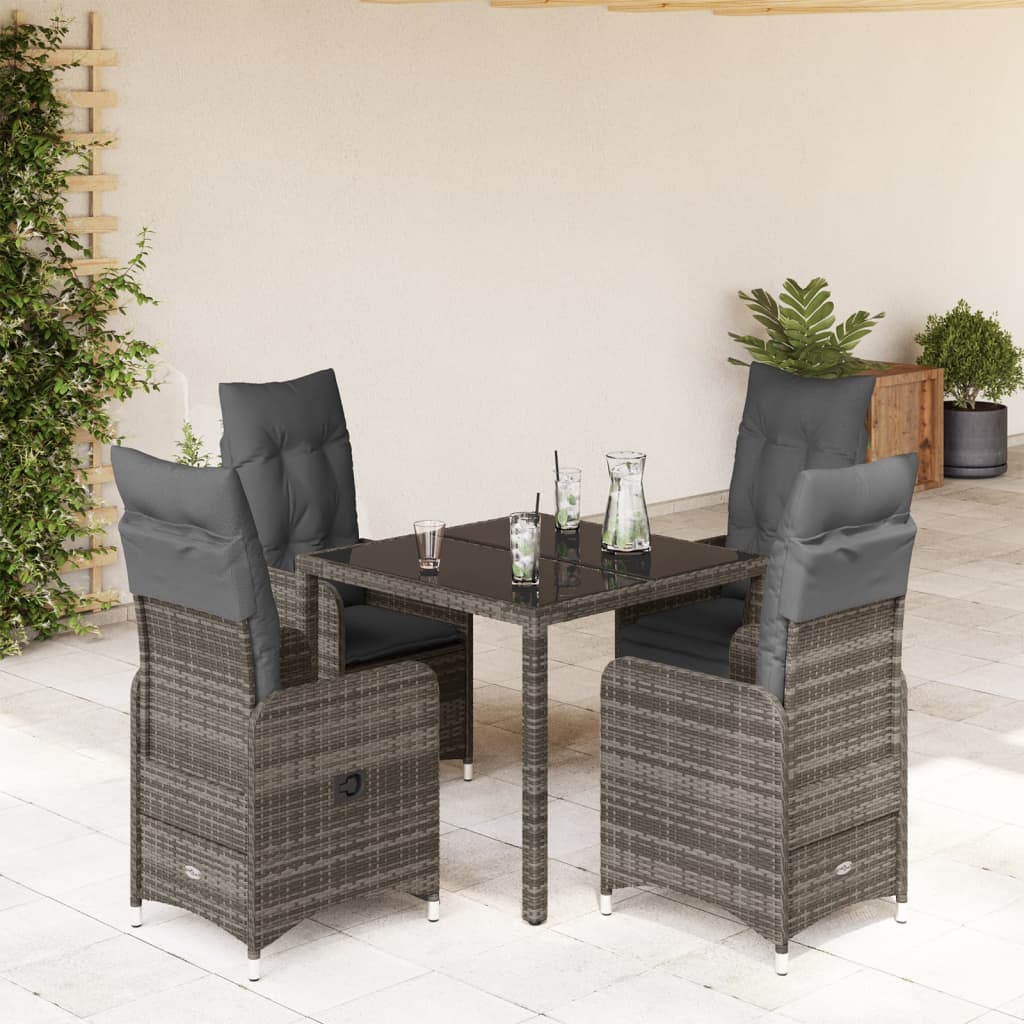 5 Piece Garden Bistro Set with Cushions Grey Poly Rattan