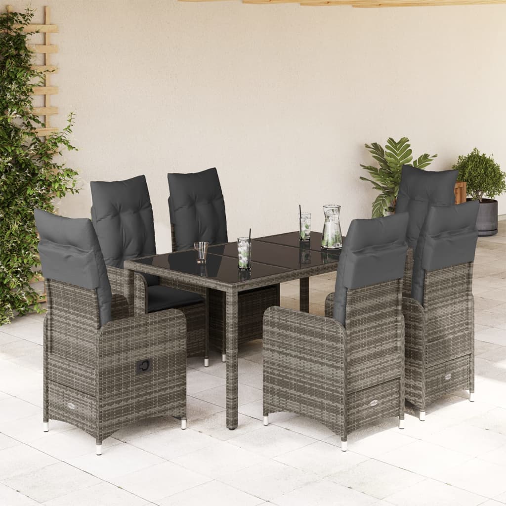 5 Piece Garden Bistro Set with Cushions Grey Poly Rattan