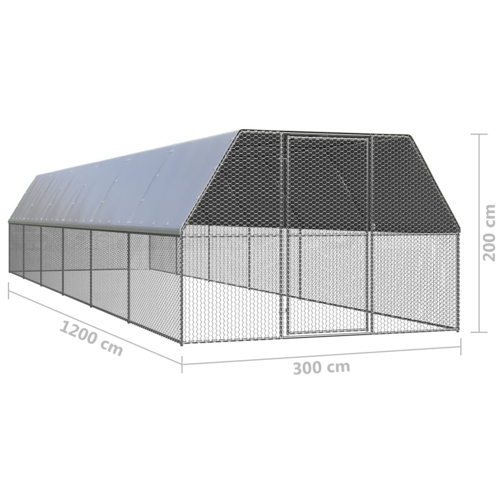 Chicken Cage 3x12x2 m Galvanised Steel