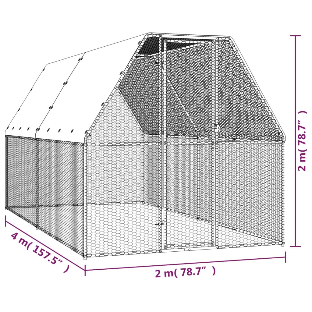 Chicken Cage 2x4x2 m Galvanised Steel