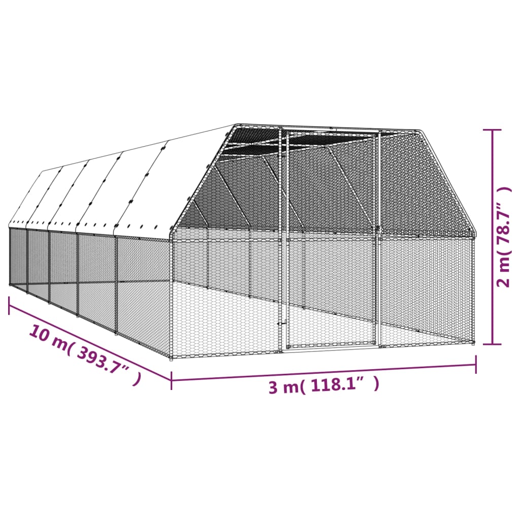 Chicken Cage 3x10x2 m Galvanised Steel