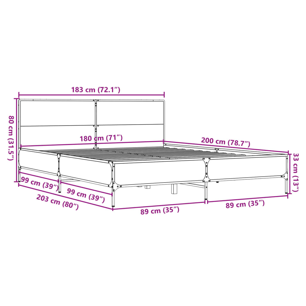 Bed Frame without Mattress Sonoma Oak 183x203 cm King