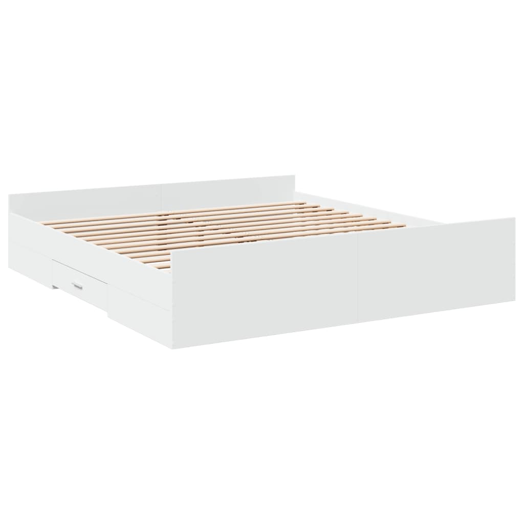 Bed Frame with Drawers without Mattress White 183x203 cm King