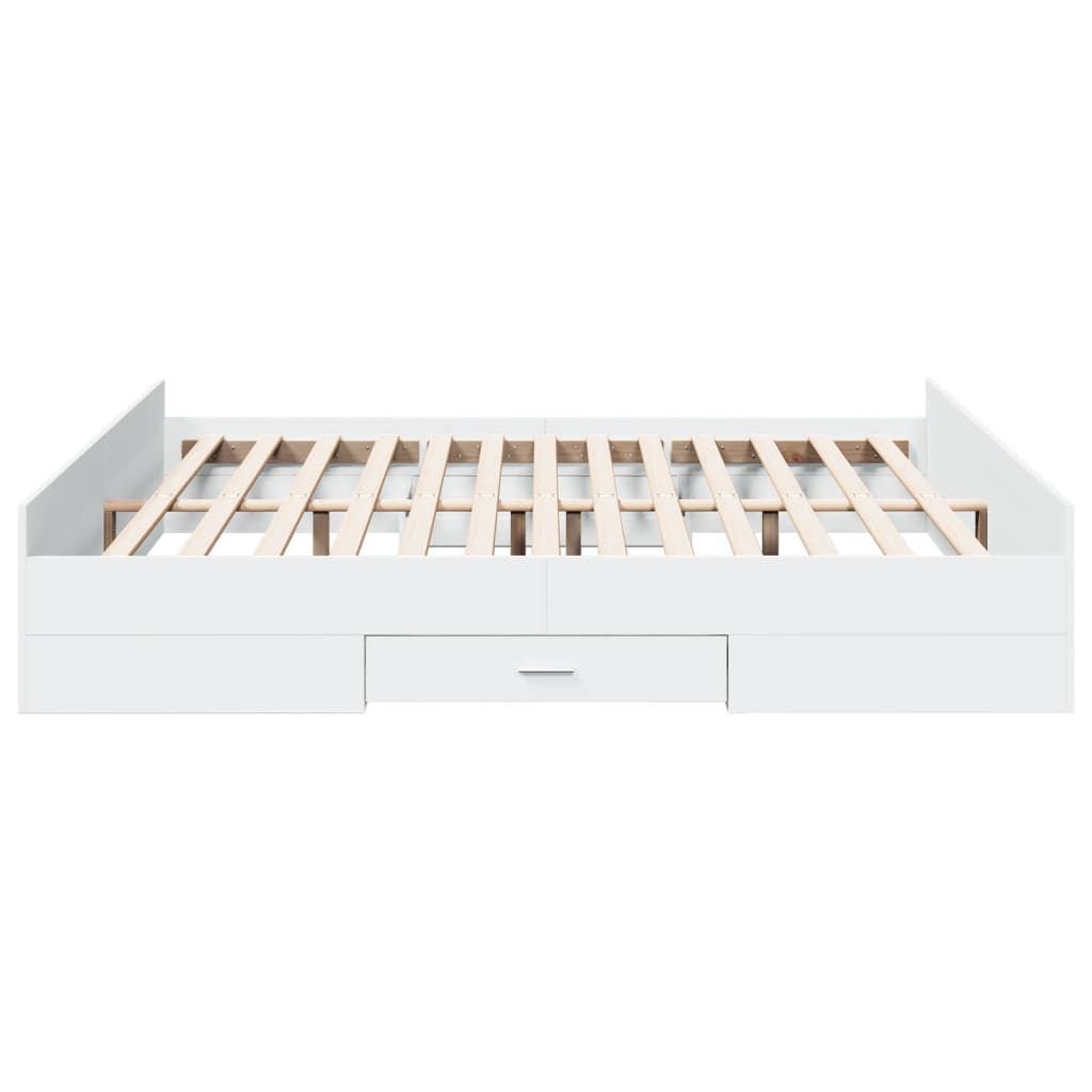 Bed Frame with Drawers without Mattress White 183x203 cm King