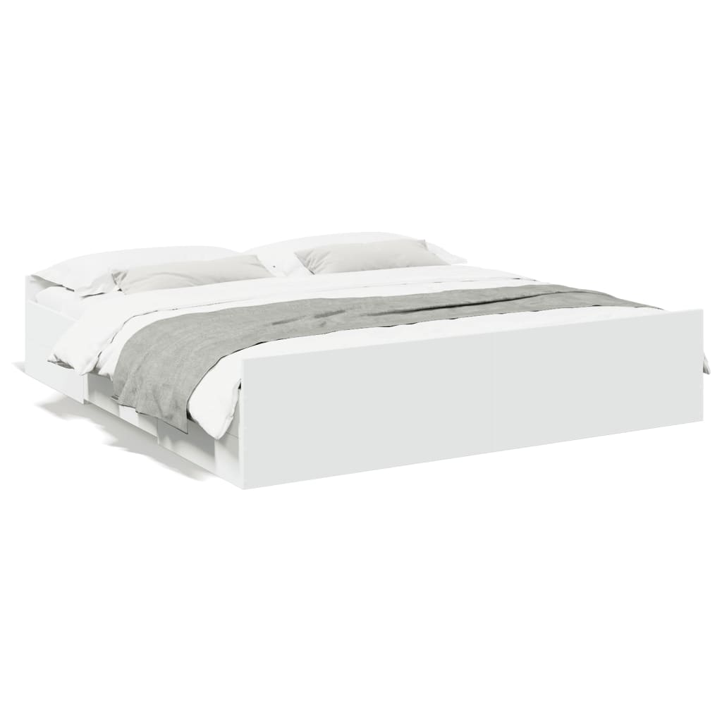 Bed Frame with Drawers without Mattress White 183x203 cm King