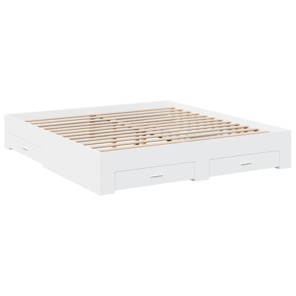 Bed Frame with Drawers without Mattress White 183x203 cm King