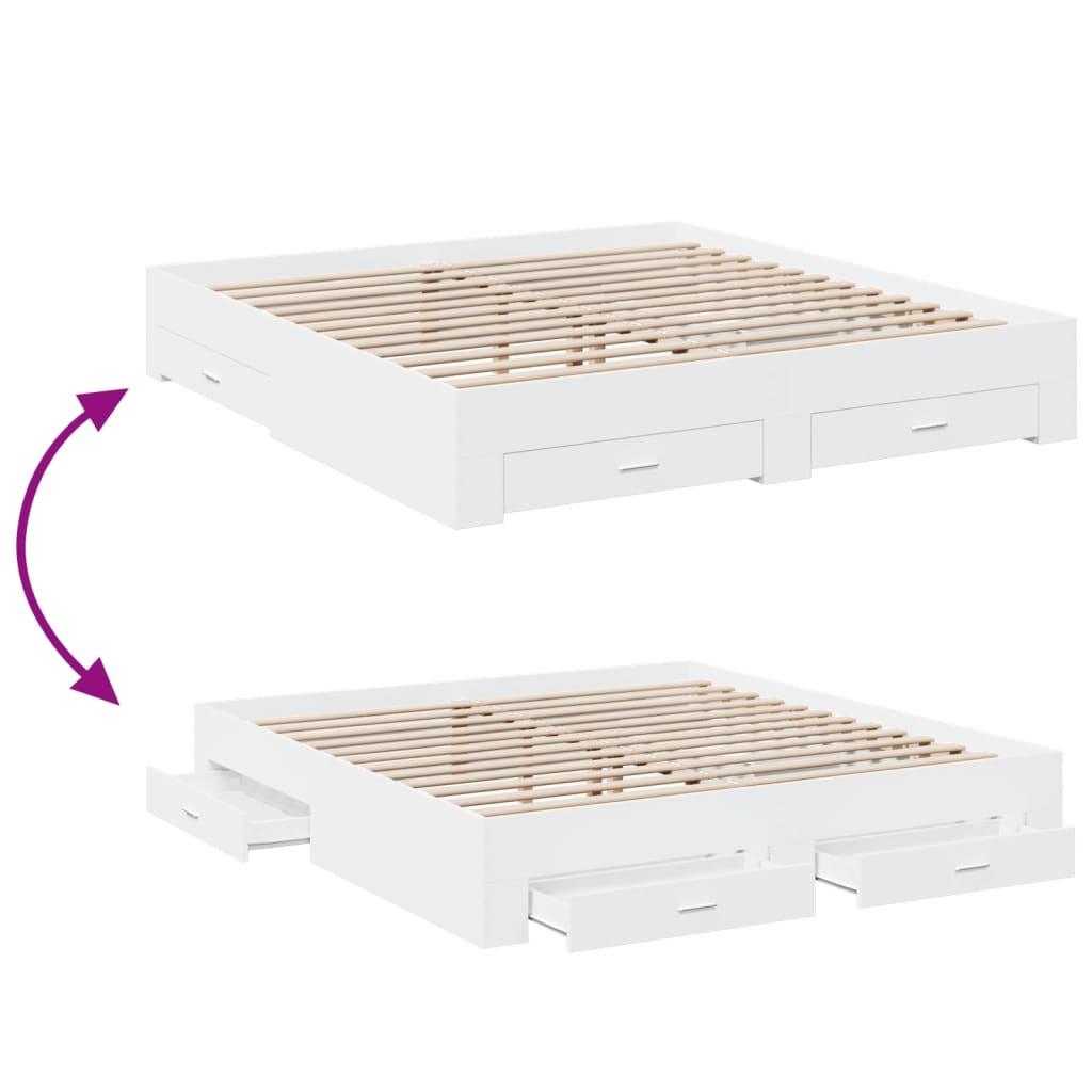 Bed Frame with Drawers without Mattress White 183x203 cm King