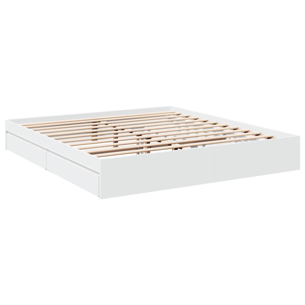 Bed Frame with Drawers without Mattress White 183x203 cm King