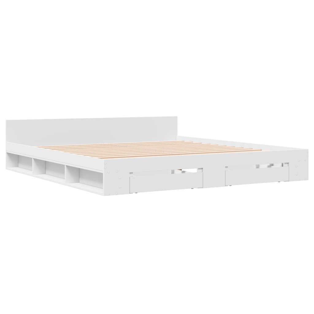 Bed Frame with Drawers without Mattress White 183x203 cm King