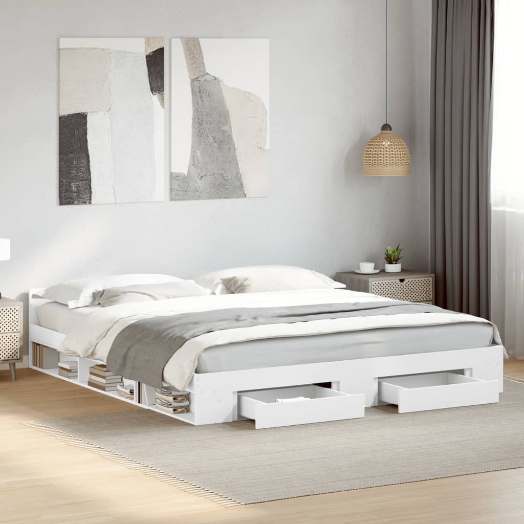 Bed Frame with Drawers without Mattress White 183x203 cm King