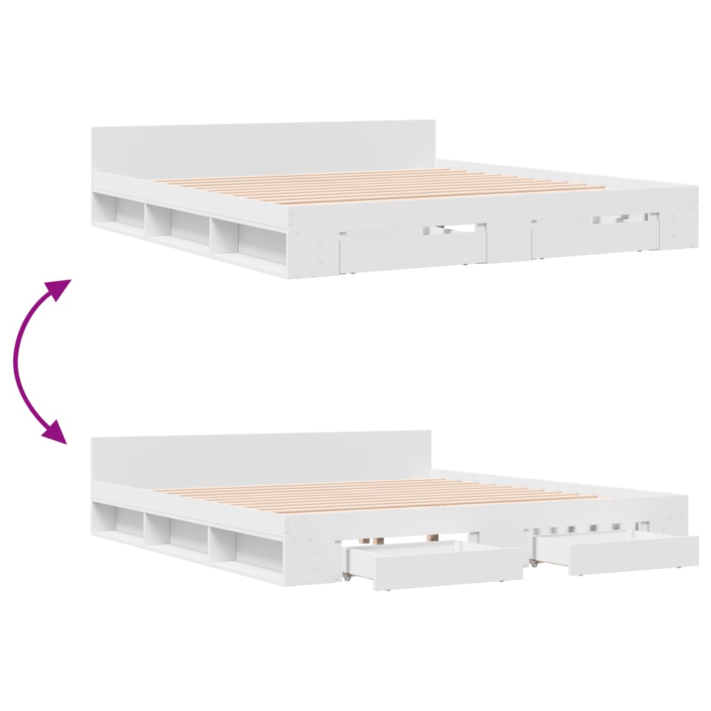 Bed Frame with Drawers without Mattress White 183x203 cm King