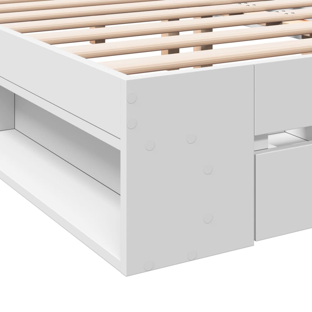 Bed Frame with Drawers without Mattress White 183x203 cm King