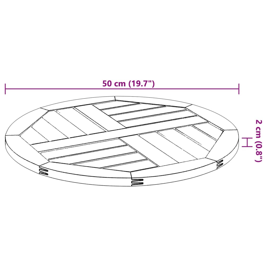 Table Top Ø50x2 cm Round Solid Wood Acacia