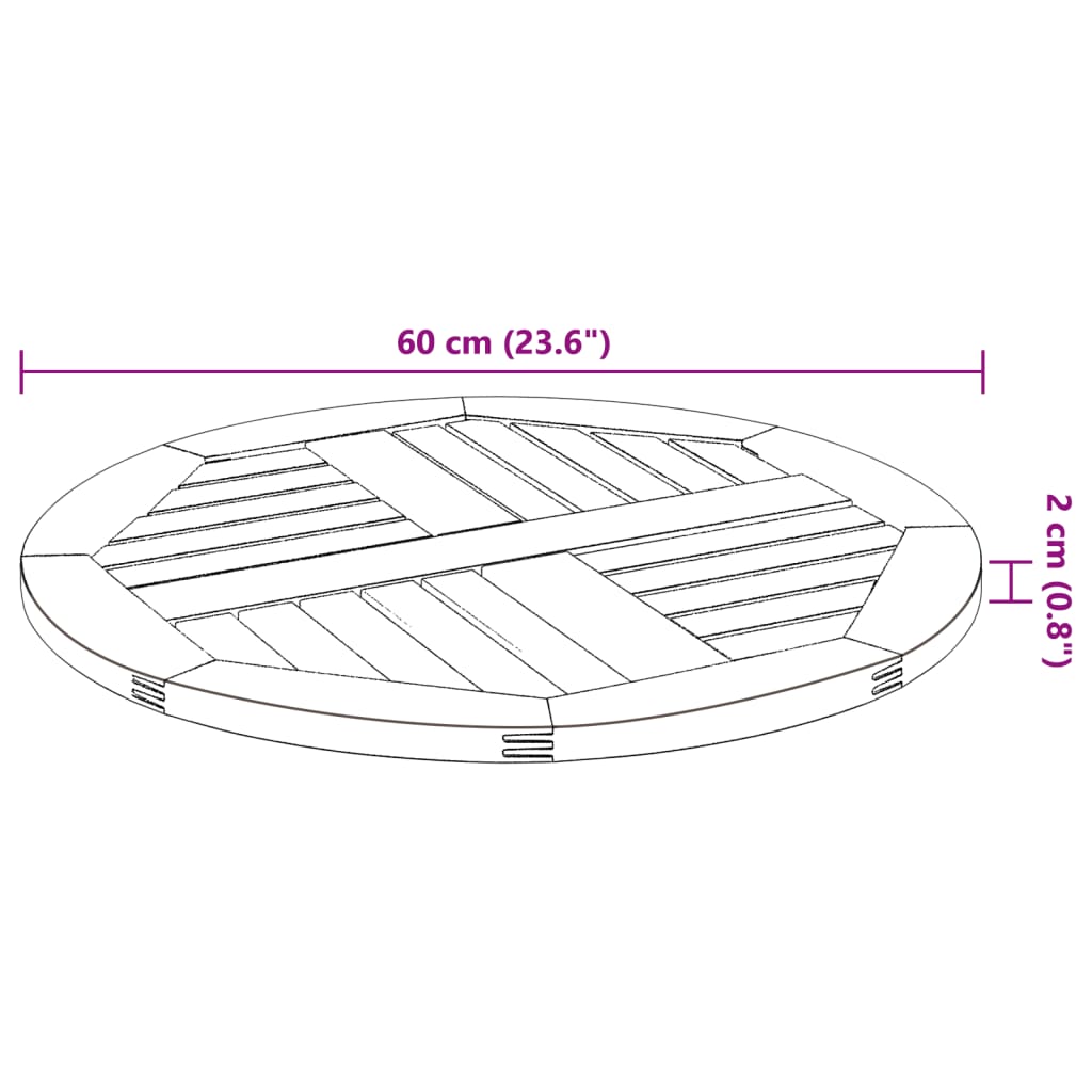 Table Top Ø60x2 cm Round Solid Wood Acacia