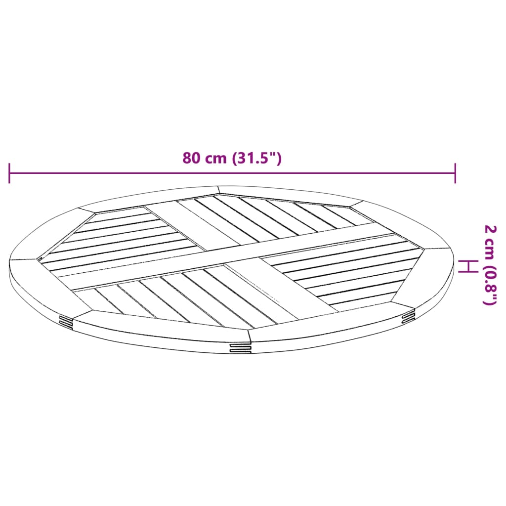 Table Top Ø80x2.2 cm Round Solid Wood Acacia